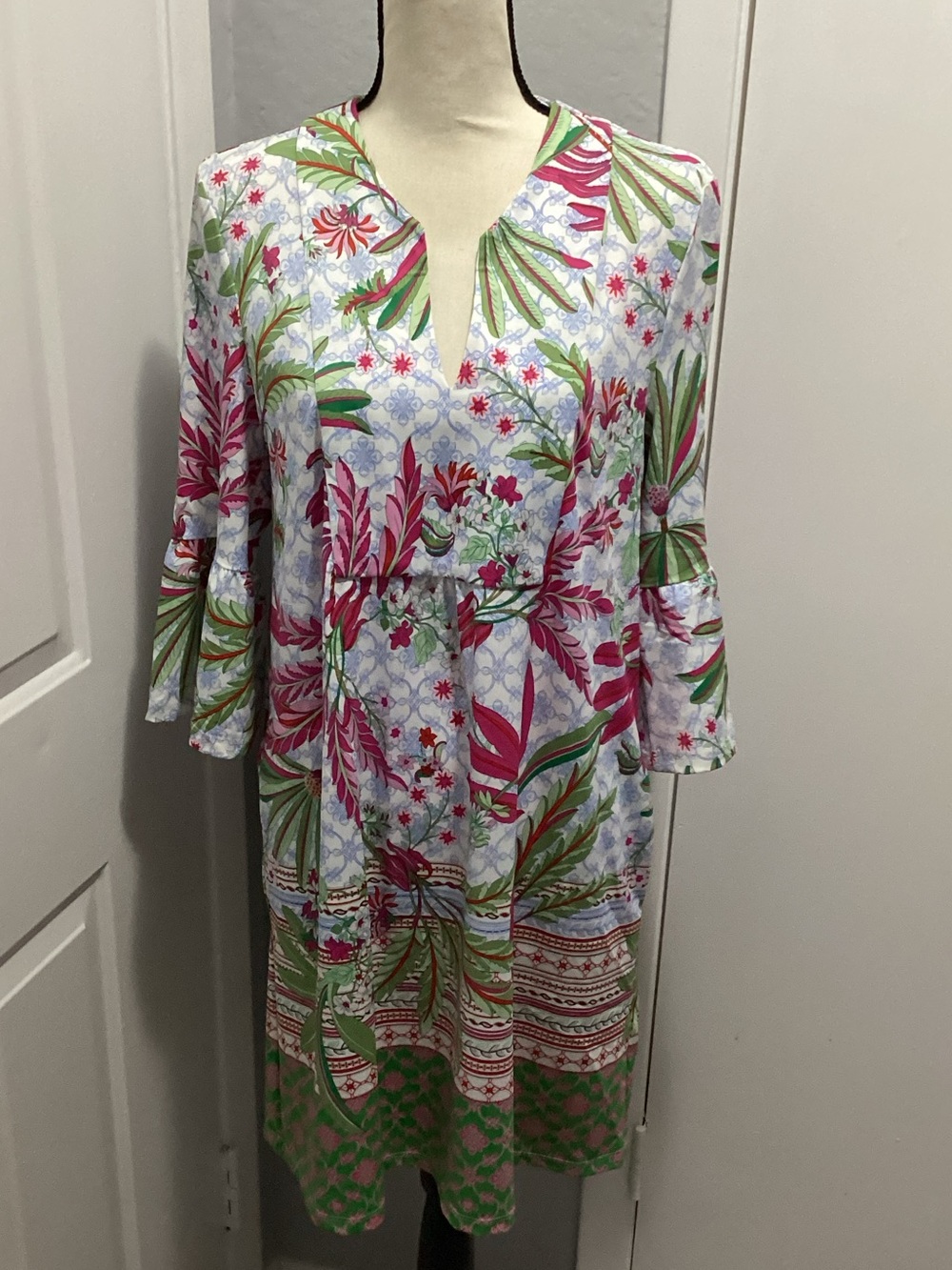 Jude Connally Floral Split V-Neck Midi Dress in Pink & Green
